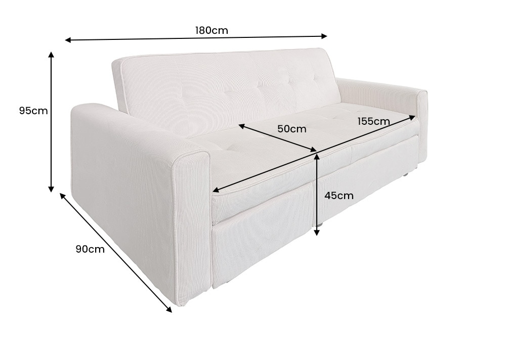 Ausziehbares Schlafsofa SMART 180cm beige Cord 2-Sitzer Couch mit Nosagfederung