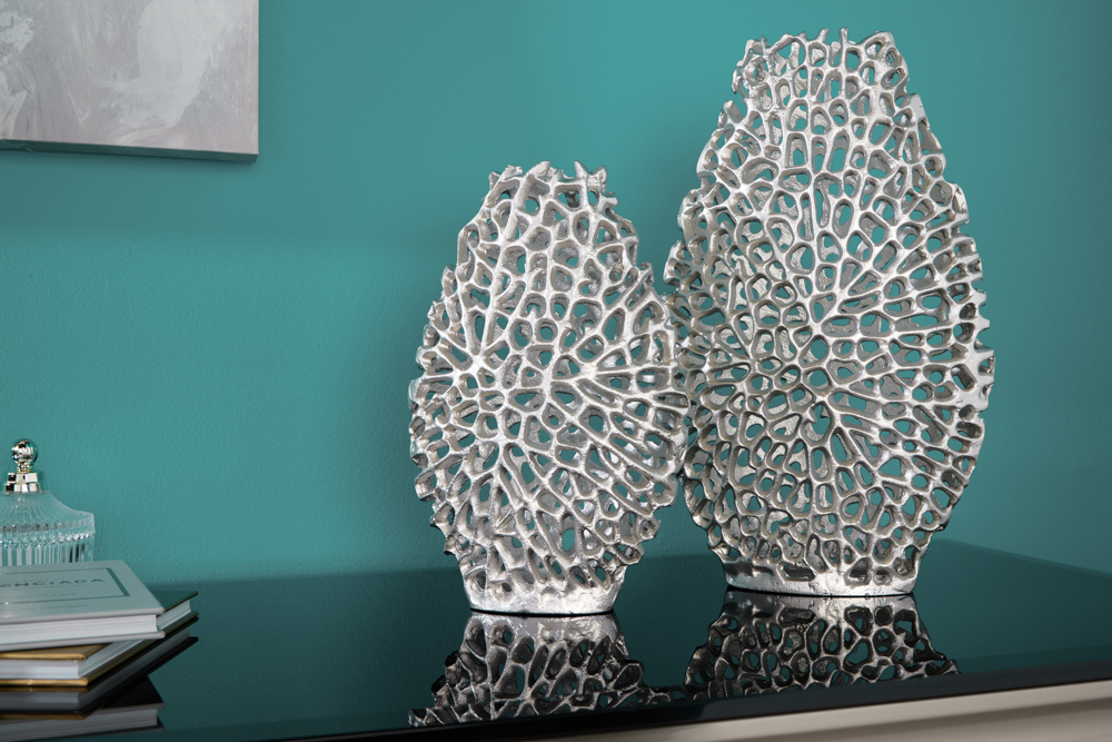 Filigranes Vasen 2er Set ABSTRACT LEAF 40cm silber Metall Handarbeit Blumenvase
