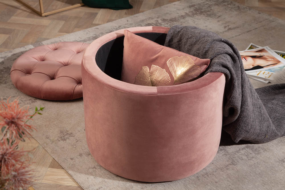 Eleganter Hocker MODERN BAROCK 50cm altrosa Samt Aufbewahrungkorb