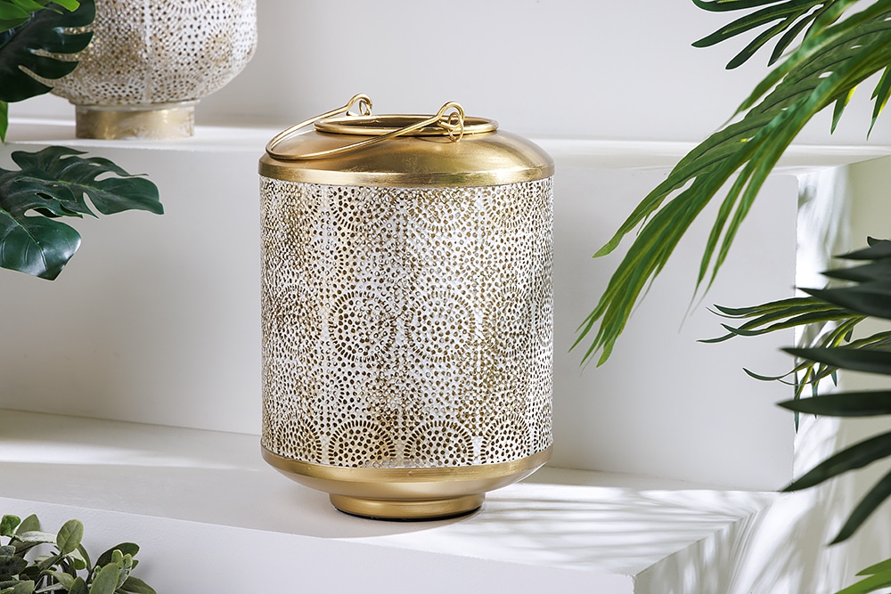 Deko Windlicht ORIENT 25cm gold Metall handmade Laterne mit Patina