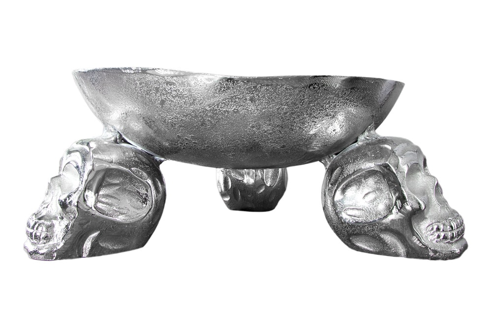 Design Deko-Schale SKULL 35cm silber Aluminium Totenkopf