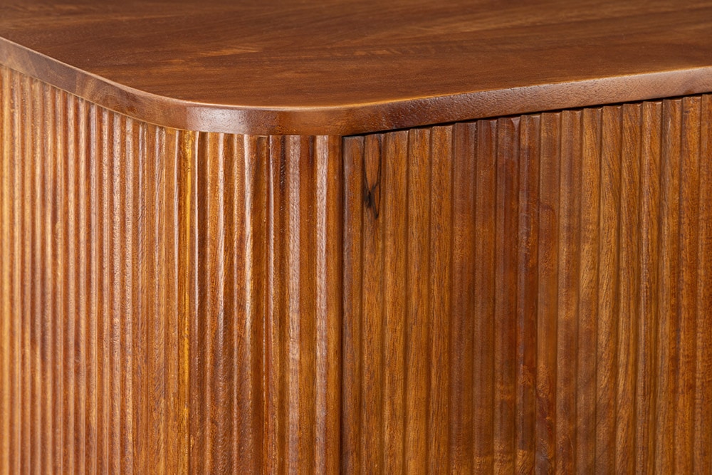 Massiver Barschrank GATSBY 140cm braun Mangoholz gold Metallgestell Retro