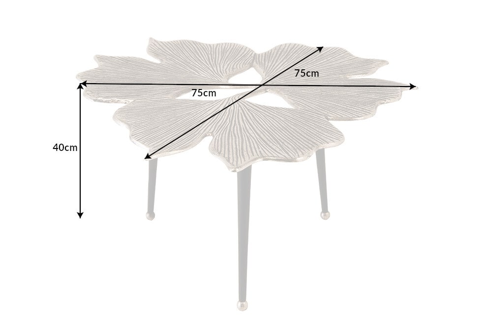 Dekorativer Couchtisch GINKGO LEAFS 75cm silber handmade Metall