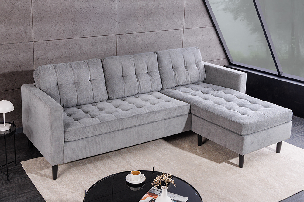 Modernes Ecksofa STOCKHOLM 220cm grau Cordstoff Federkern 3-Sitzer-Sofa