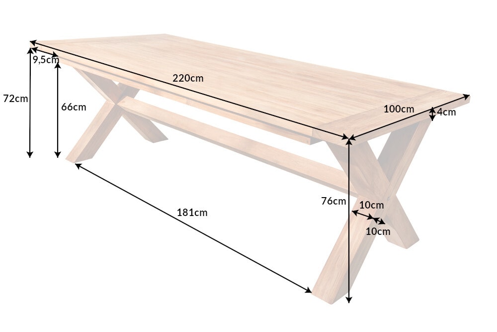 Wetterfester Gartentisch EMPIRE TEAK 220cm Teak Massivholz Outdoor Esstisch