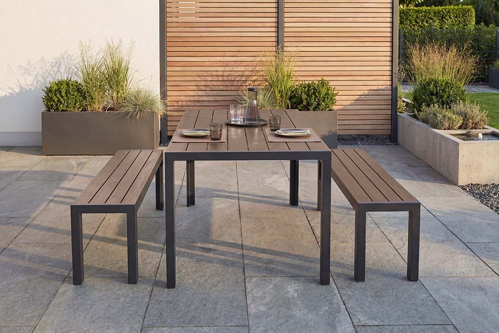 Moderner Gartentisch DESIGNO 150cm dunkelbraun schwarz Aluminium wetterfest