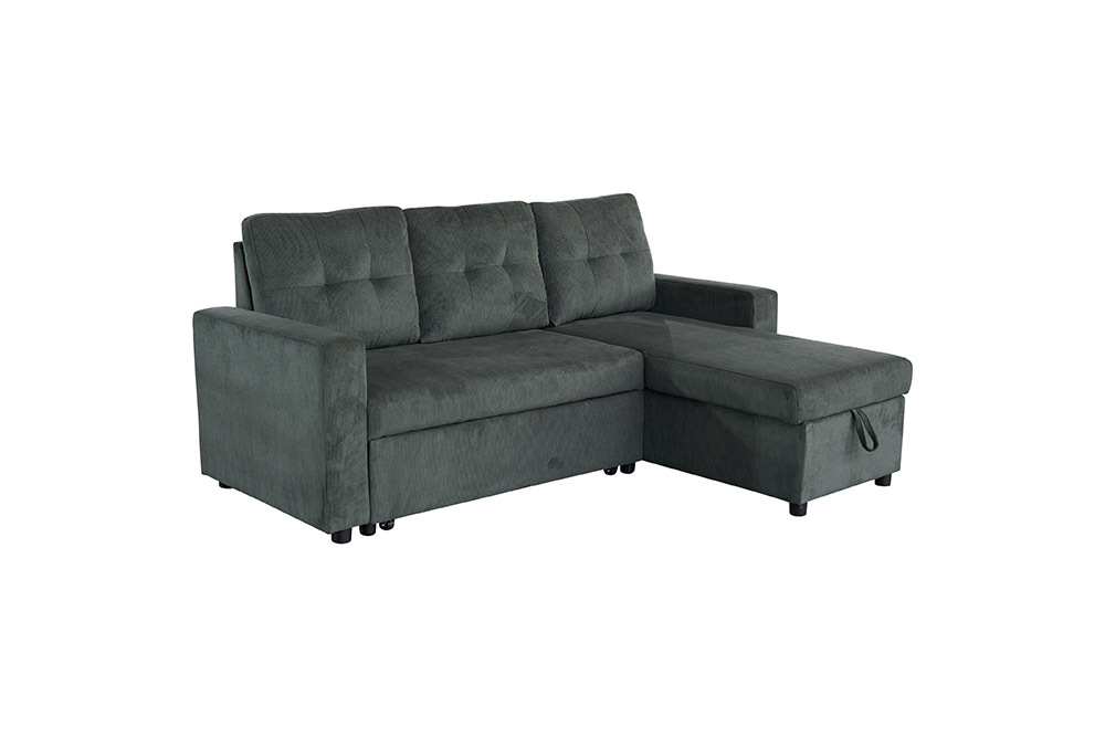 Ecksofa mit Schlaffunktion APARTMENT beidseitig aufbaubar grün Cord inkl. Stauraum