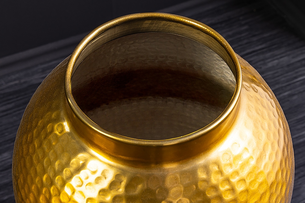 Handgefertigte Deko Vase ORIENT L 60cm gold Metall mit Patina Hammerschlag Design