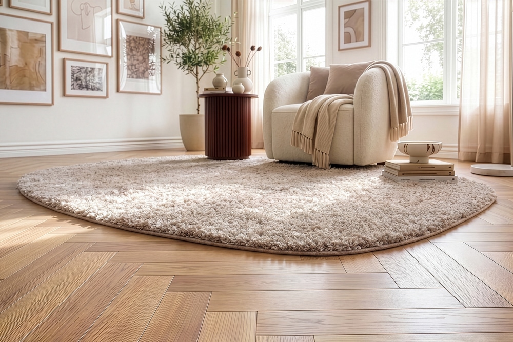 Design Teppich ORGANIC 230x160cm taupe Hochflor Indoor-Teppich organische Form