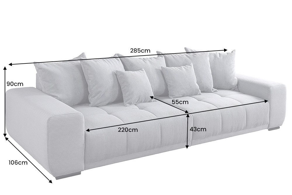 Modernes XXL Sofa ELEGANCIA 285cm anthrazit Cord inklusive Kissen Bigsofa