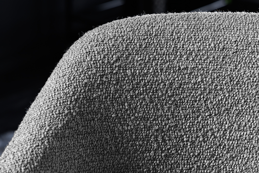 Design Stuhl VOGUE grau Bouclé schwarze Metallbeine