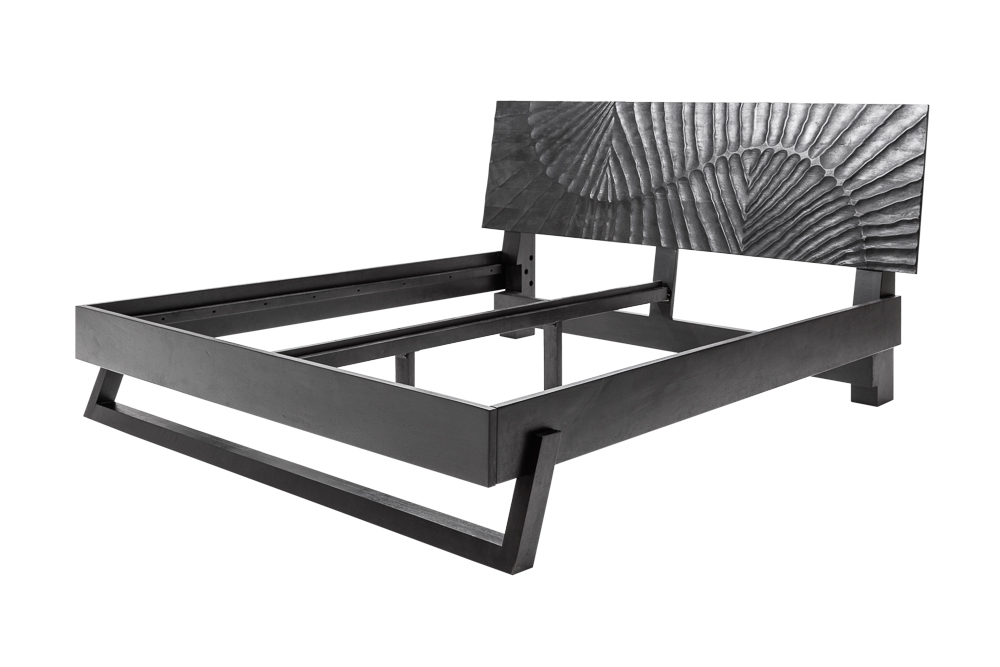 Design Bett SCORPION 180x200cm schwarz Mangoholz 3D Schnitzerei Massivholz Doppelbett