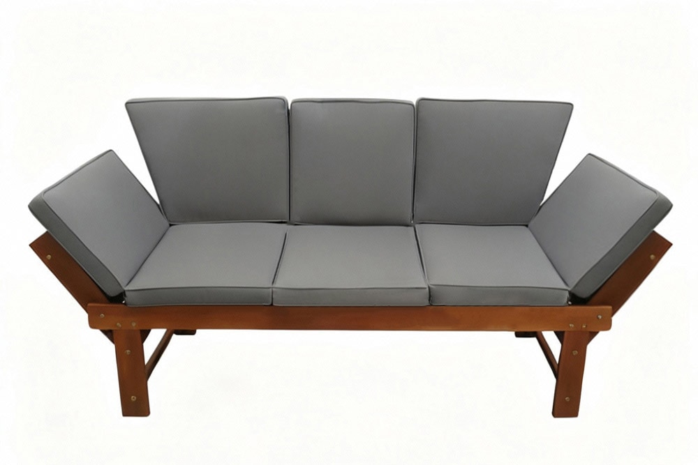 Outdoor Garten Sitzbank MODULAR 200cm natur grau Akazie mit Tisch inkl. Kissen klappbar