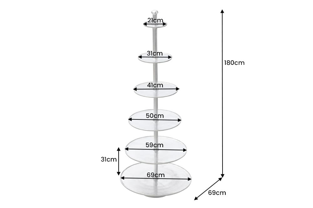 Design XXL Etagere ABSTRACT 180cm silber Metall mit sechs Etagen handmade