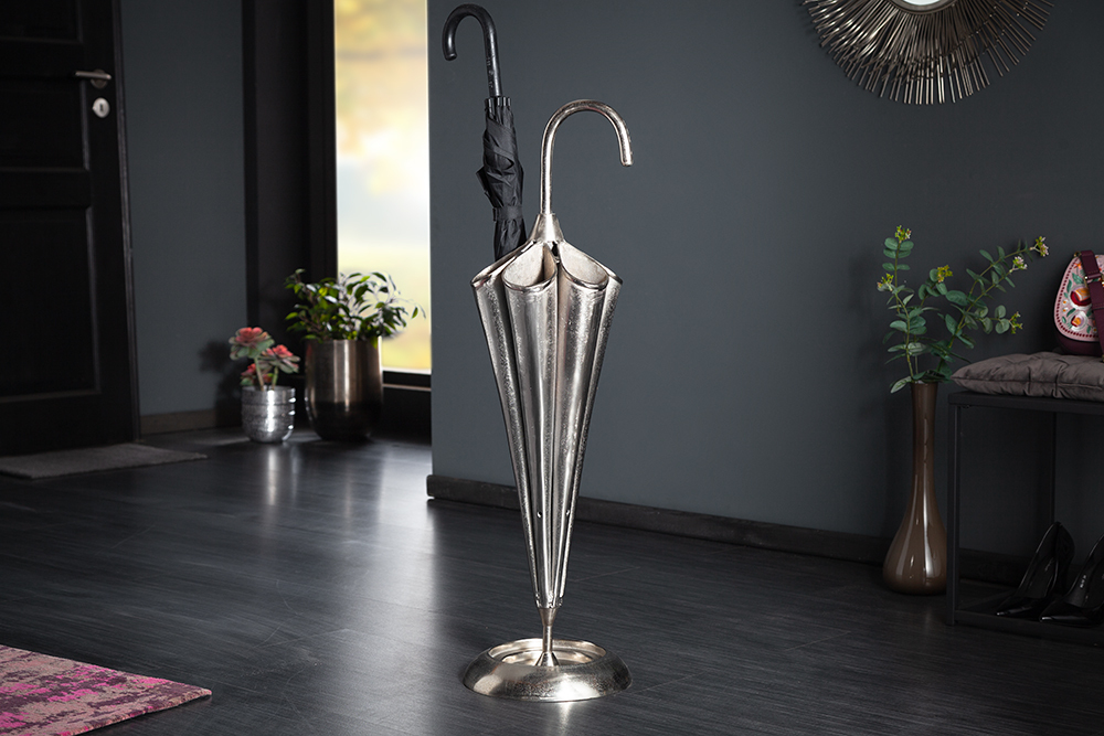 Eleganter Schirmständer UMBRELLA 91cm silber Aluminium für 6 Schirme Eleganter Schirmständer UMBRELLA 91cm silber Aluminium für 6 Schirme