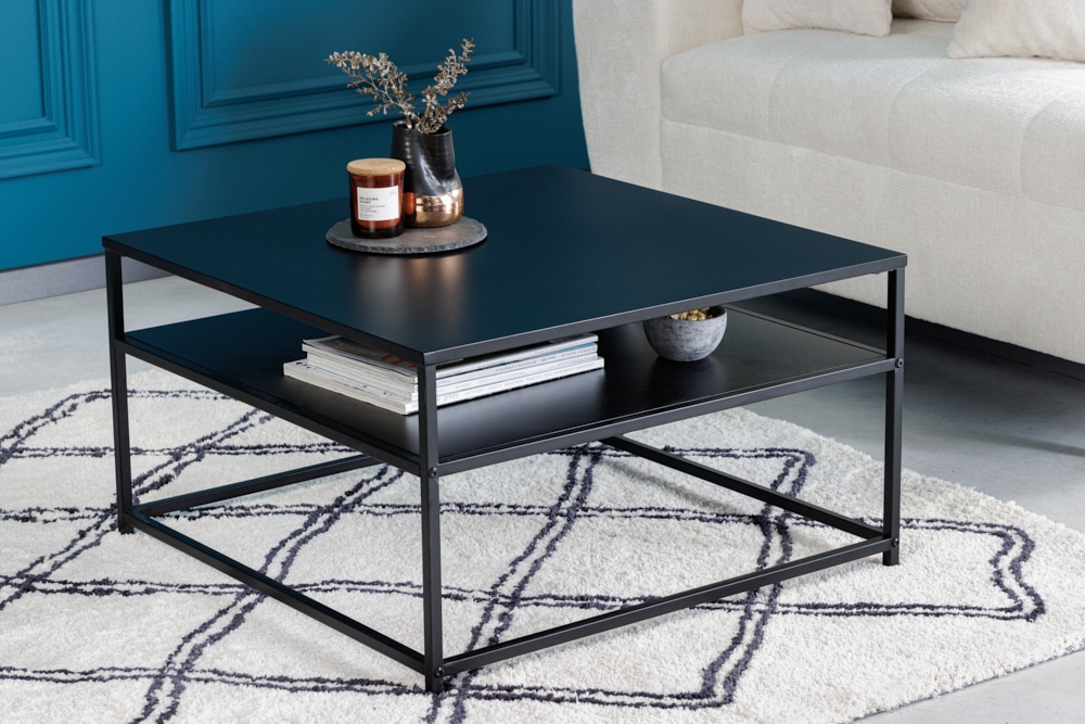 Moderner Couchtisch DURA STEEL 70cm schwarz Metall mit Ablagefach