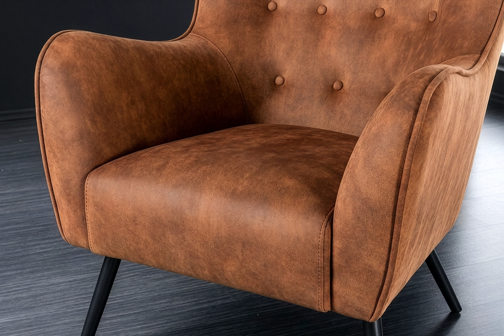 Design XL Sessel AMSTERDAM antik braun Microfaser schwarze Metallbeine