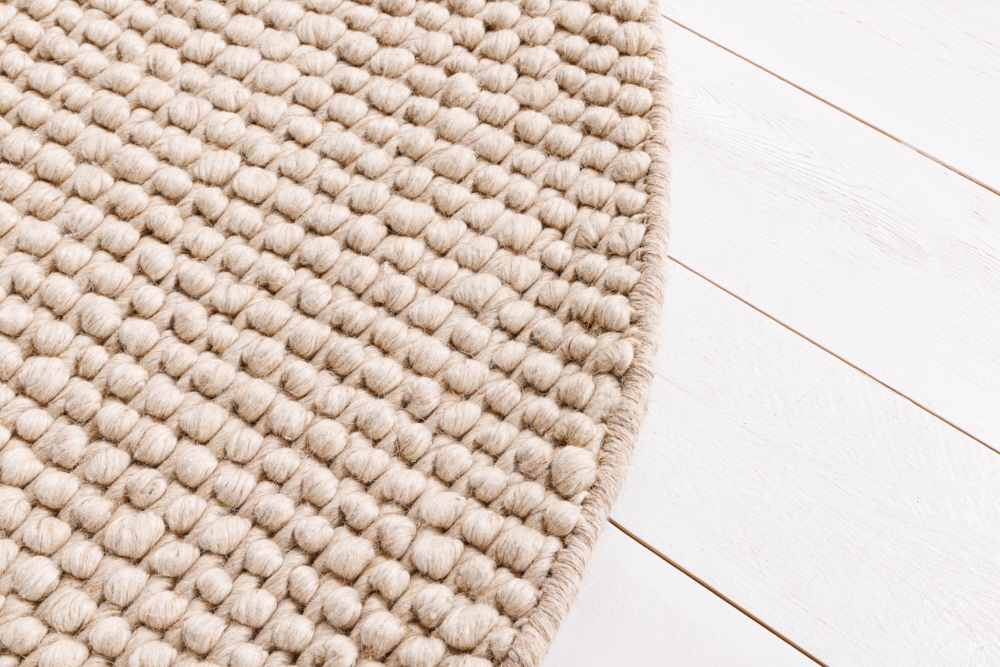 Design Teppich WOOL 150cm beige rund Wolle Handarbeit