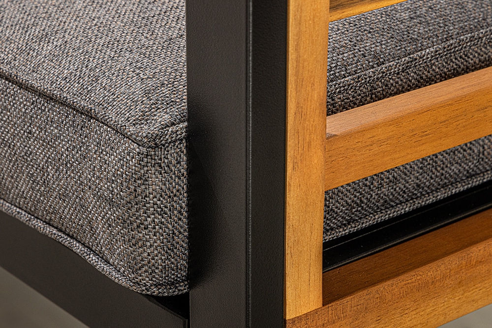 Outdoor Garten-Sitzgruppe PURE grau natur Akazie schwarz Metall inkl. Tisch Sitzpolster