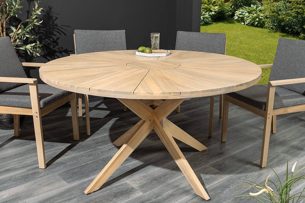 Runder Gartentisch KOPENHAGEN 140cm natur Akazie Massivholz In- und Outdoor wetterfest