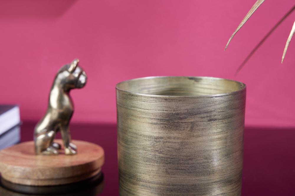 Design Dose PANTHER 20cm gold natur Mangoholz Panther-Figur Metall Dekoration