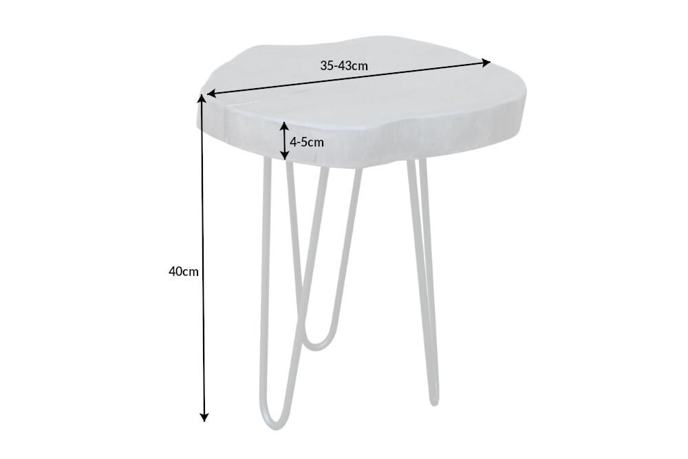 Runder Beistelltisch GOA 45cm grau Akazie Massivholz Baumscheibe Hairpin Legs Metall