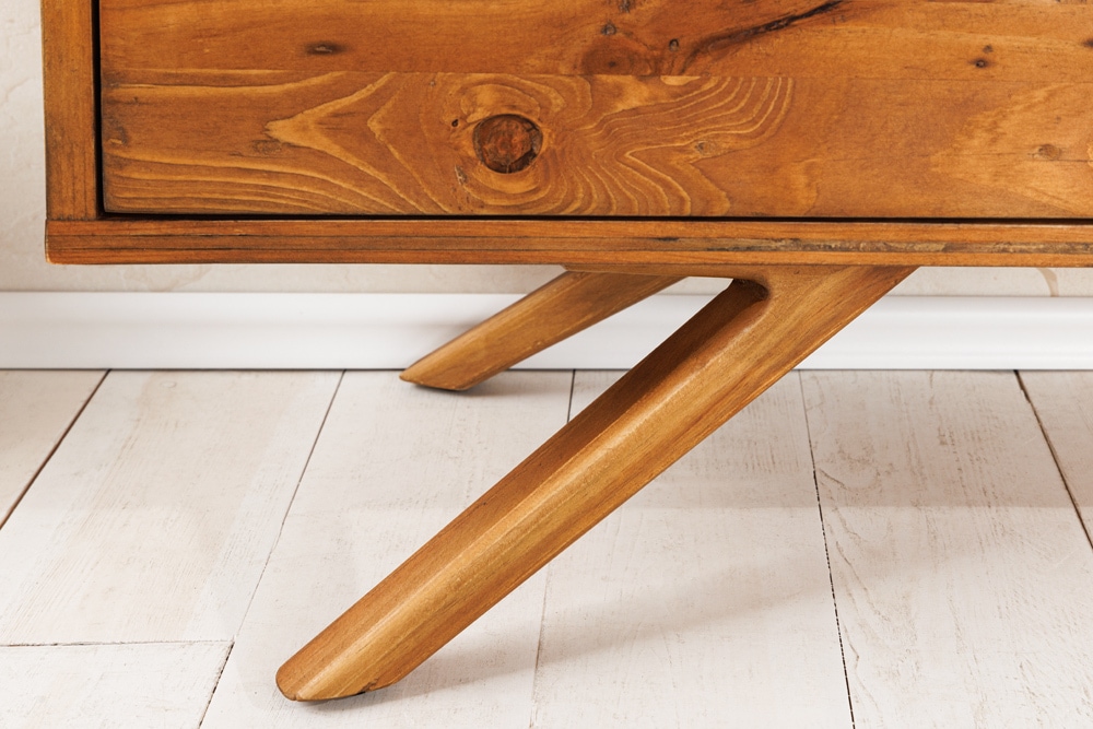 Massives TV-Board FINCA 180cm vintage braun recyceltes Pinienholz mit Schubladen