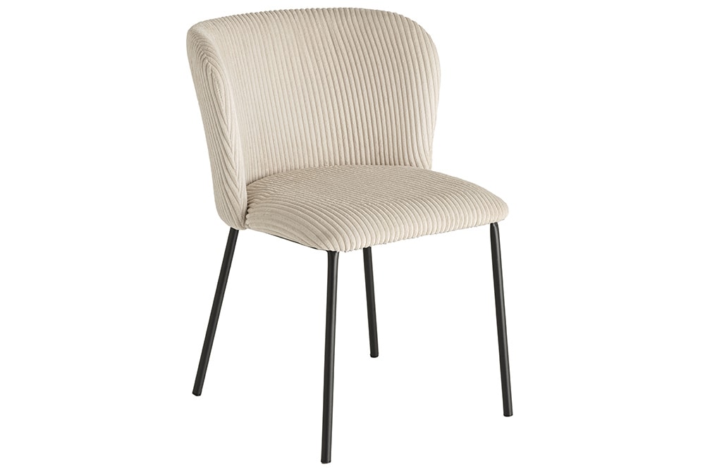 Design Stuhl LYON beige Cord schwarze Metallbeine