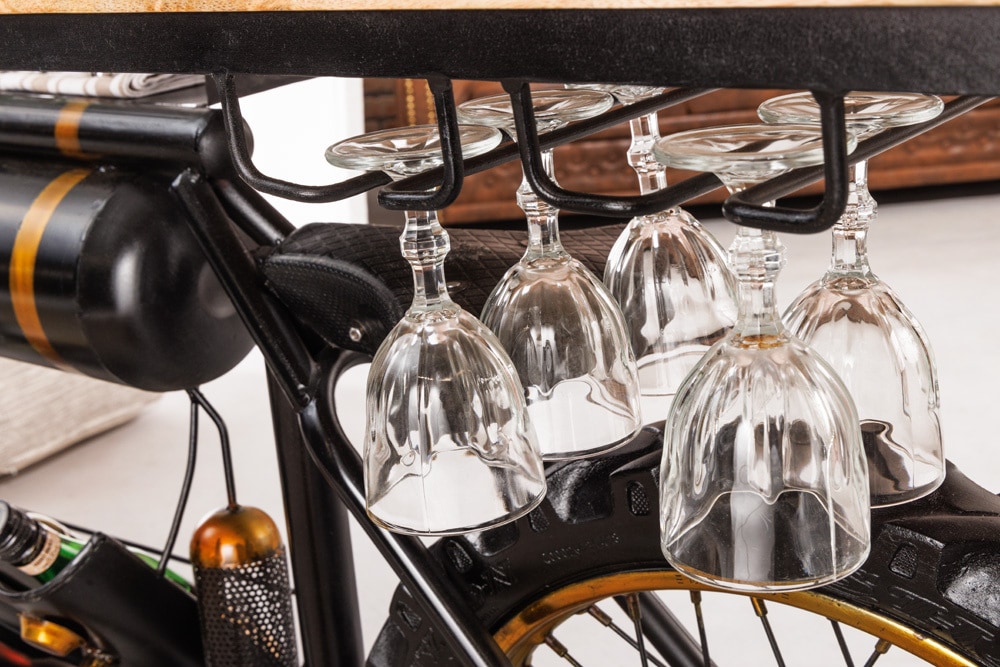 Industrial Konsolentisch MOTORCYCLE 185cm Mangoholz schwarz Motorrad Bartheke Upcycling