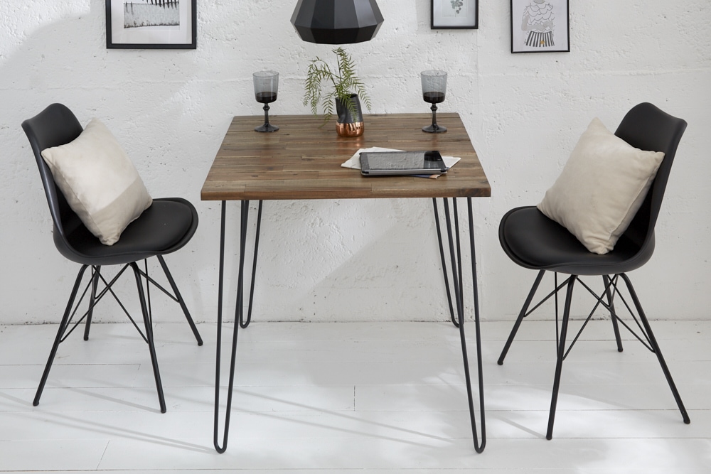 Massivholz Esstisch SCORPION 70cm vintage braun Akazie schwarze Metallbeine Hairpin Legs