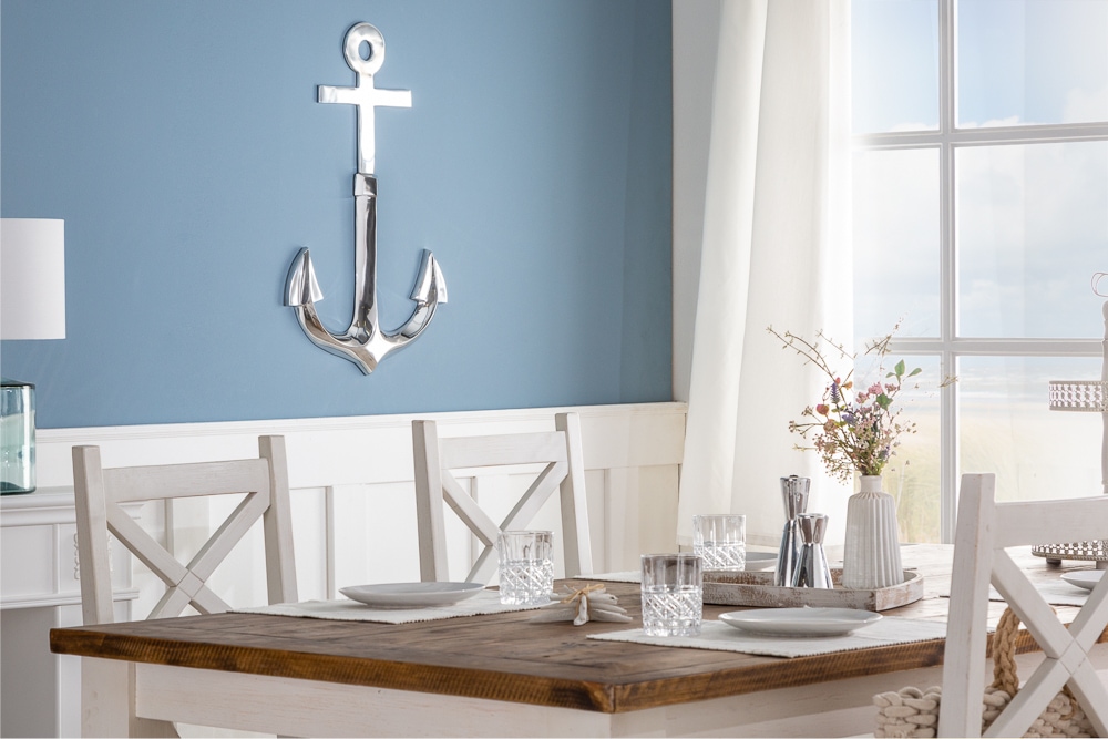 Maritime Wanddekoration SEVEN SEAS 70cm silber 3D Anker