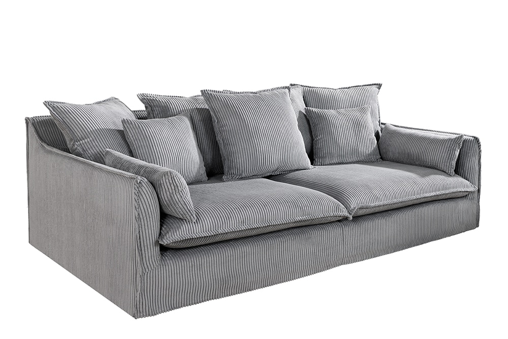 Großes 3-Sitzer Sofa HEAVEN 200cm hellgrau Cord Federkern Hussensofa abnehmbarer Bezug