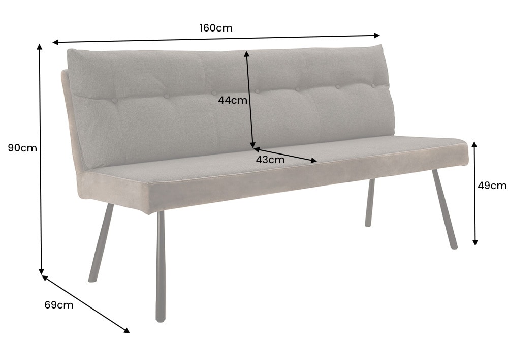 Moderne Sitzbank BIG GEORGE 160cm taupe Flachgewebe Taschenfederkern schwarz