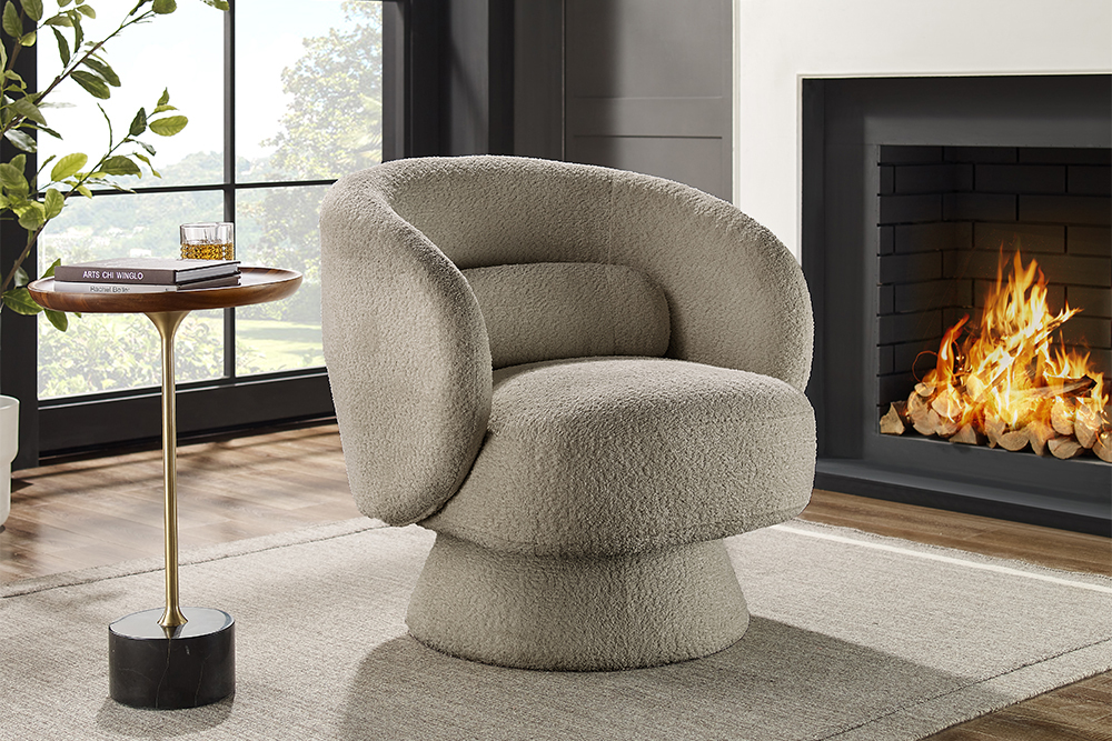 Drehbarer Design Sessel BOSSA NOVA taupe Bouclé