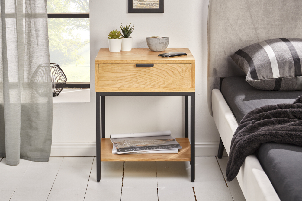 Industrial Nachttisch ELEMENTS 40cm Eiche Beistelltisch mit Schublade