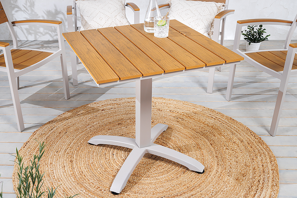 Moderner Bistrotisch DESIGNO 70cm natur greige Aluminium wetterfest Gartentisch