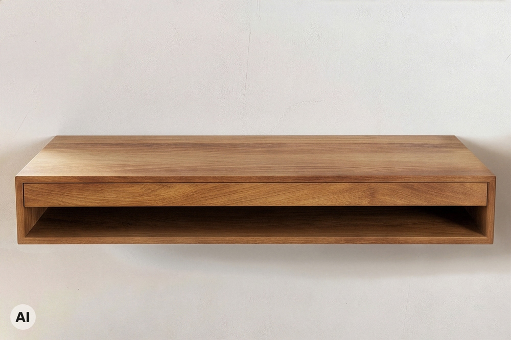 Hängender Konsolentisch PURE 100cm braun Mangoholz honey finish Schreibtisch Stauraum