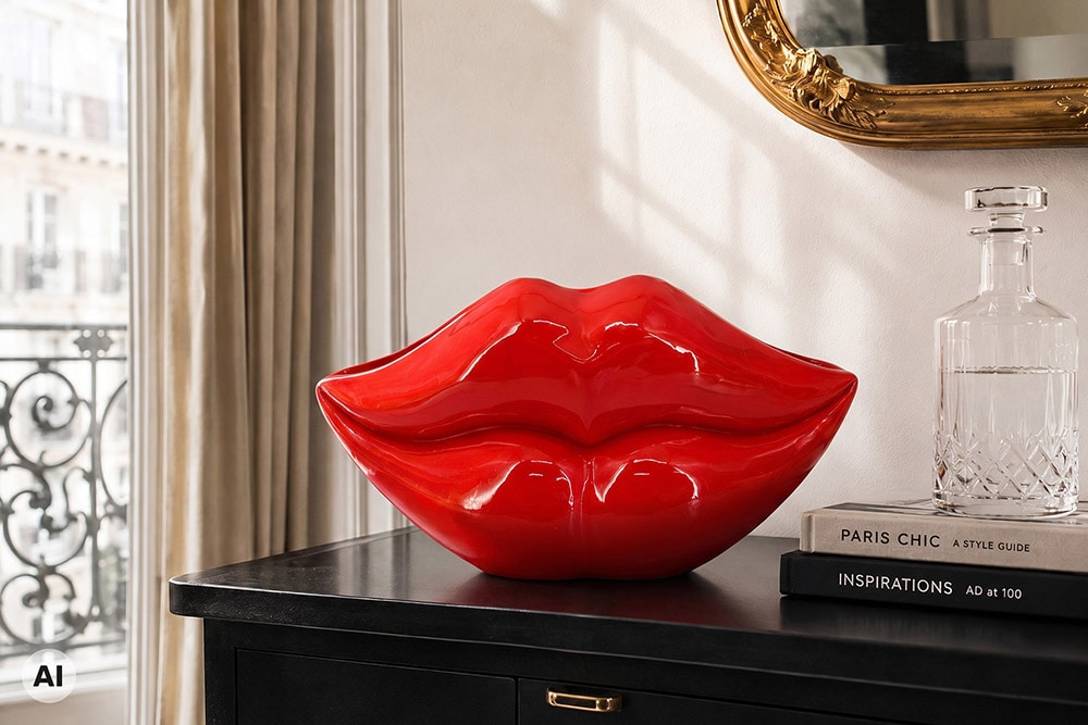 Extravagante Deko-Vase LIP 40cm rot handmade Hochglanz