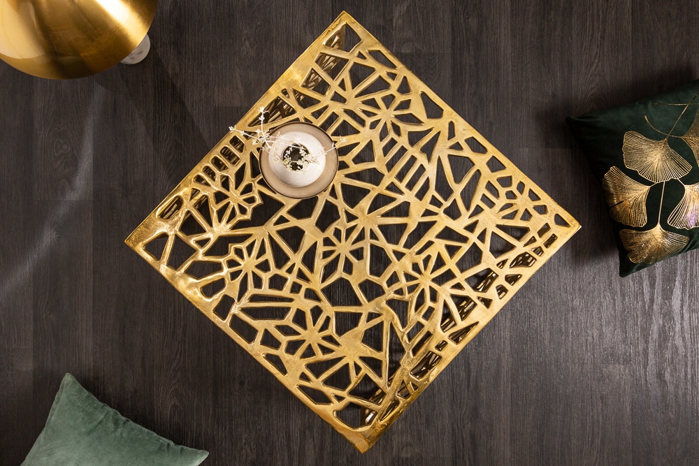 Handgearbeiteter Couchtisch ABSTRACT 60cm Alu gold im Gap Design