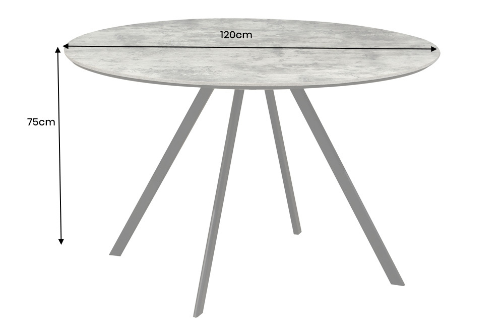 Runder Esstisch ATELIER 120cm grau Beton-Design schwarz Metall