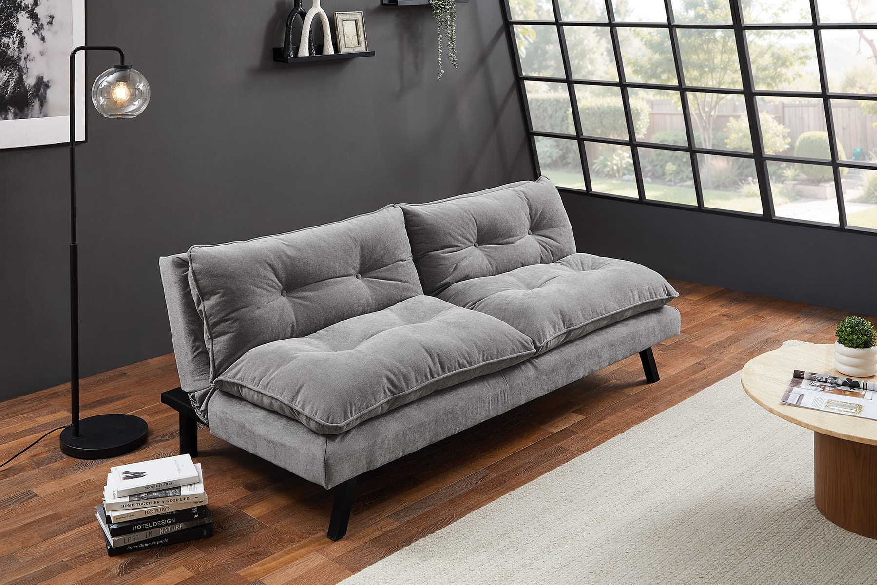 Modernes Schlafsofa COCOONING 190cm grau Chenillestoff 3-Sitzer Couch