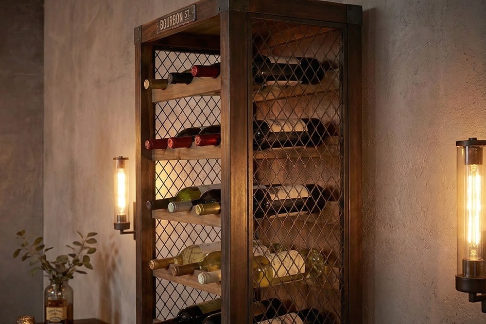 Authentisches Weinregal BODEGA 190cm natur Pinienholz Flaschenregal Schubladen