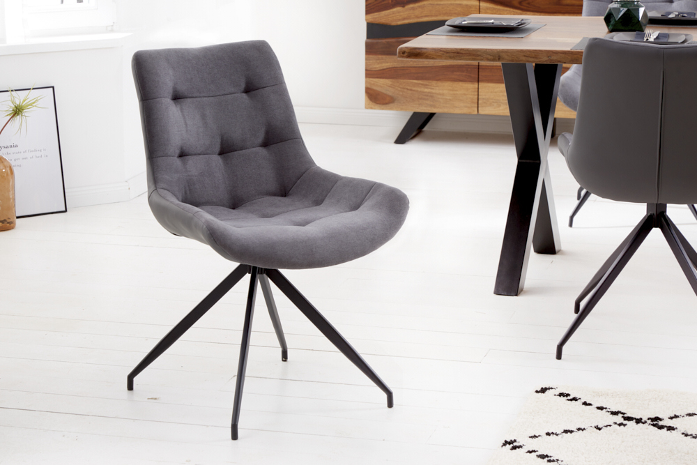 Design Stuhl DIVANI hellgrau Metallgestell schwarz im Retro Stil
