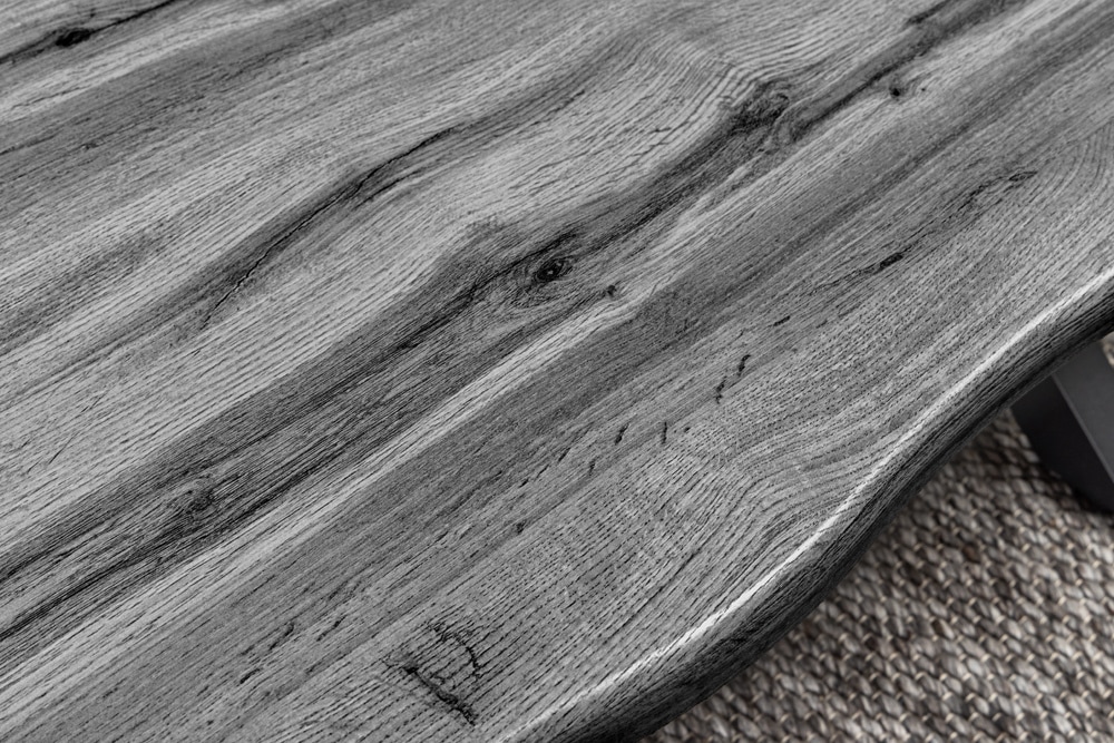 Industrial Couchtisch WILD 90cm grau Wildeichen-Design schwarz Metall Baumkante