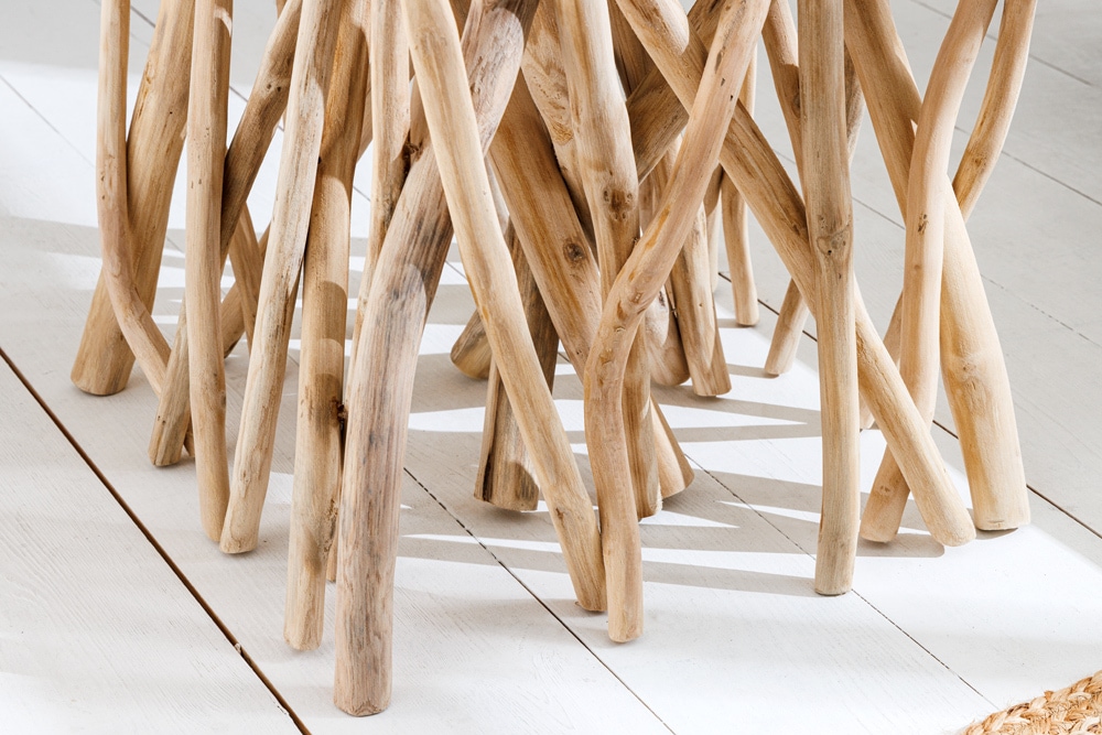 Massivholz Beistelltisch DRIFTWOOD 60cm natur Teak viereckig im Stelzen-Design