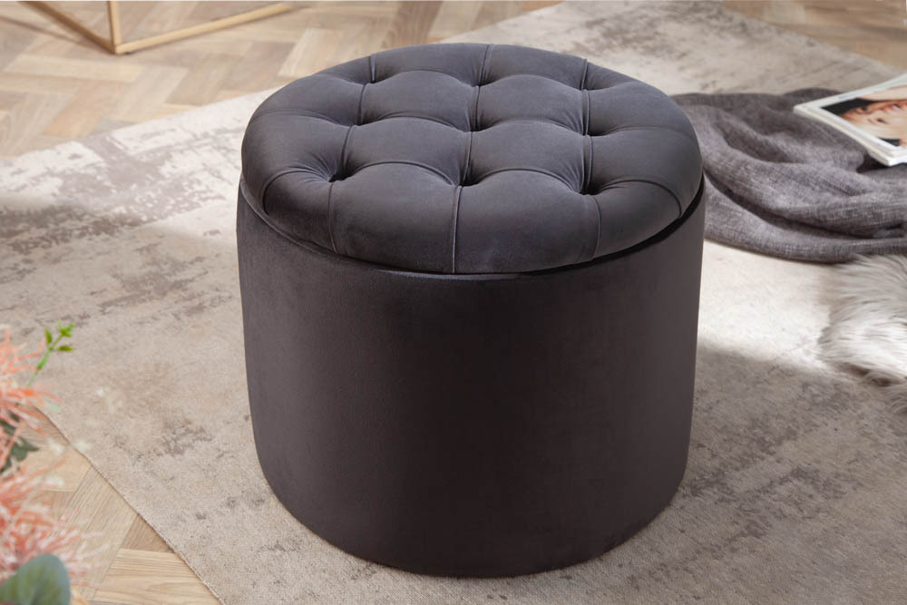 Eleganter Hocker MODERN BAROCK 50cm schwarz Samt Aufbewahrungkorb