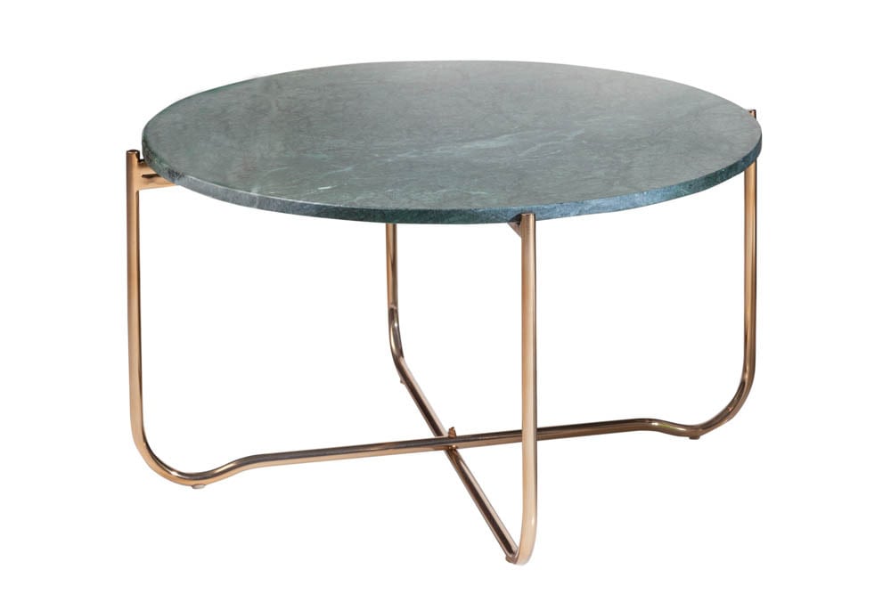 Runder Couchtisch NOBLE 65cm grün Marmor abnehmbare Tischplatte klappbar gold Metall