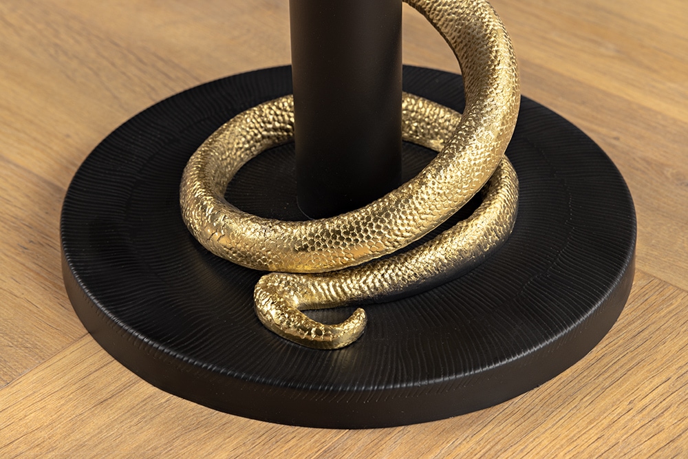 Runder Beistelltisch WILDLIFE SNAKE 55cm weiß Marmor gold schwarz Schlange Skulptur