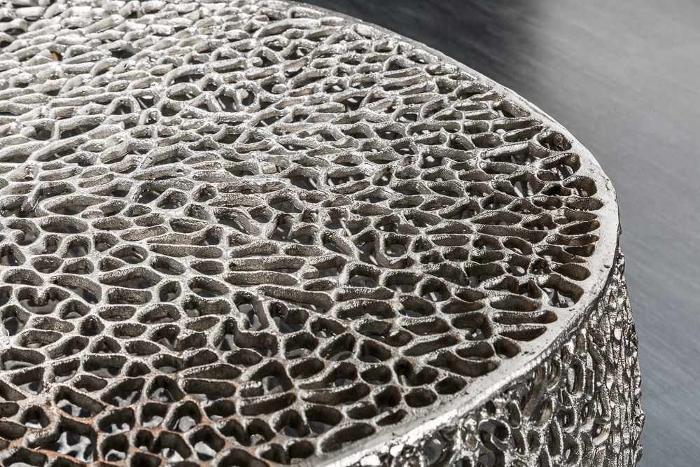 Filigraner Design Couchtisch ABSTRACT LEAF 80cm silber Handarbeit