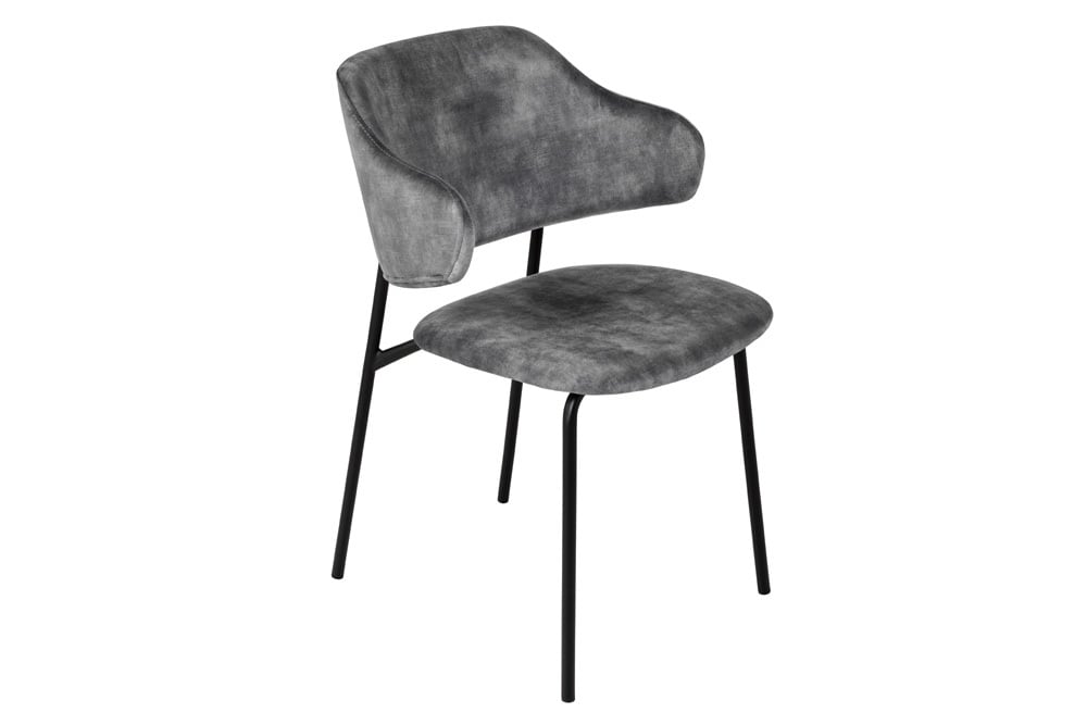 Design Stuhl VOGUE grau Samt schwarze Metallbeine
